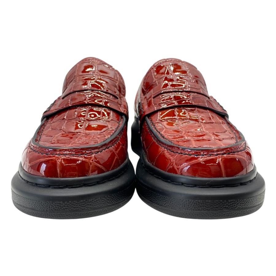 未使用展示品 アレキサンダーマックイーン ローファー 厚底 クロコ型押し レザー ボルドー Alexander McQueen [サイズ35(約22.5cm)]