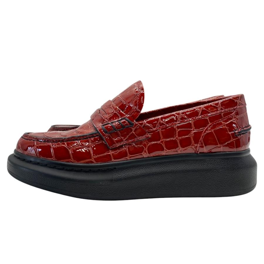 未使用展示品 アレキサンダーマックイーン ローファー 厚底 クロコ型押し レザー ボルドー Alexander McQueen [サイズ35(約22.5cm)]