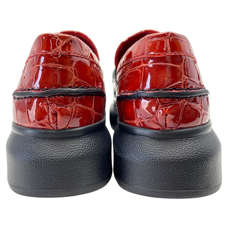 未使用展示品 アレキサンダーマックイーン ローファー 厚底 クロコ型押し レザー ボルドー Alexander McQueen [サイズ35(約22.5cm)]