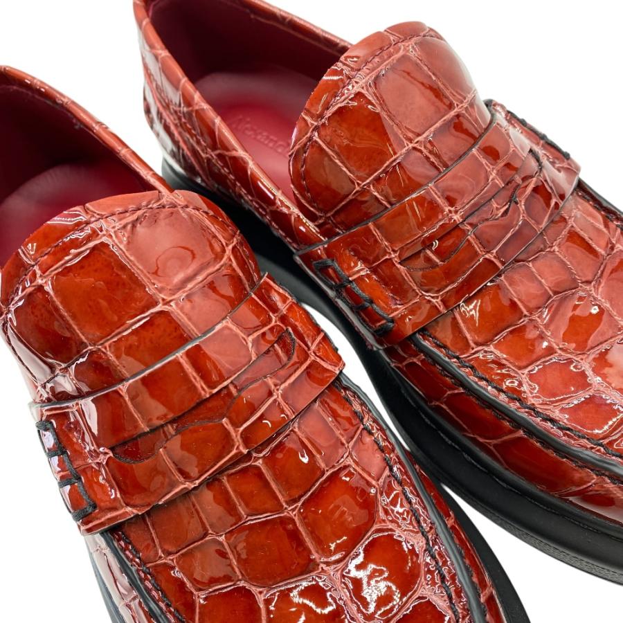 未使用展示品 アレキサンダーマックイーン ローファー 厚底 クロコ型押し レザー ボルドー Alexander McQueen [サイズ35(約22.5cm)]