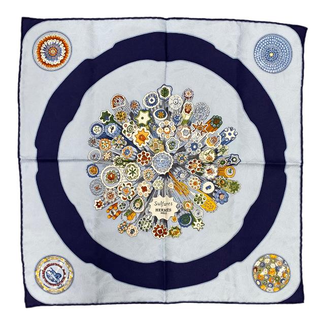 HERMES エルメス スカーフ ミニ プチカレ カレ40 硫化物 シルク ブルー