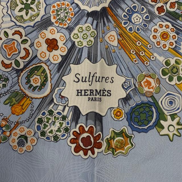 HERMES エルメス スカーフ ミニ プチカレ カレ40 硫化物 シルク ブルー
