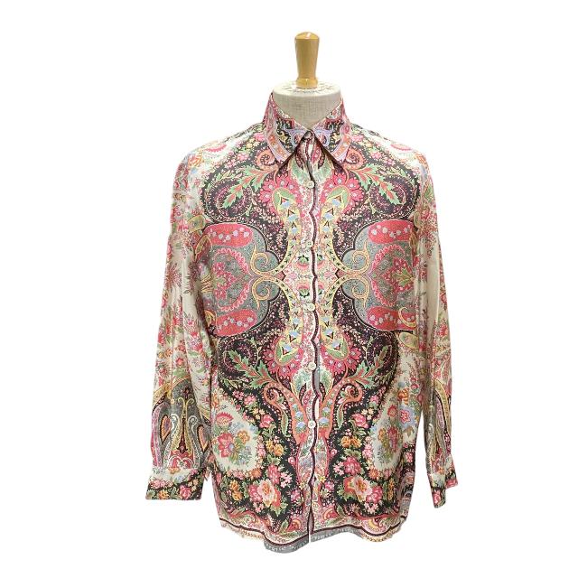ETRO エトロ トップス シルク Yシャツ 長袖 シャツ ペイズリー ピンク 