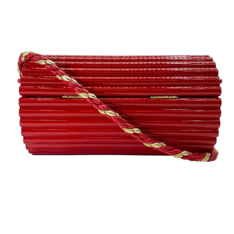 サンローラン オピウム タッセル ボックス バッグ ショルダーバッグ YSLロゴ レザー プラスチック レッド ゴールド YVES SAINT LAURENT_1