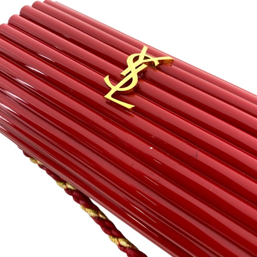サンローラン オピウム タッセル ボックス バッグ ショルダーバッグ YSLロゴ レザー プラスチック レッド ゴールド YVES SAINT LAURENT_4
