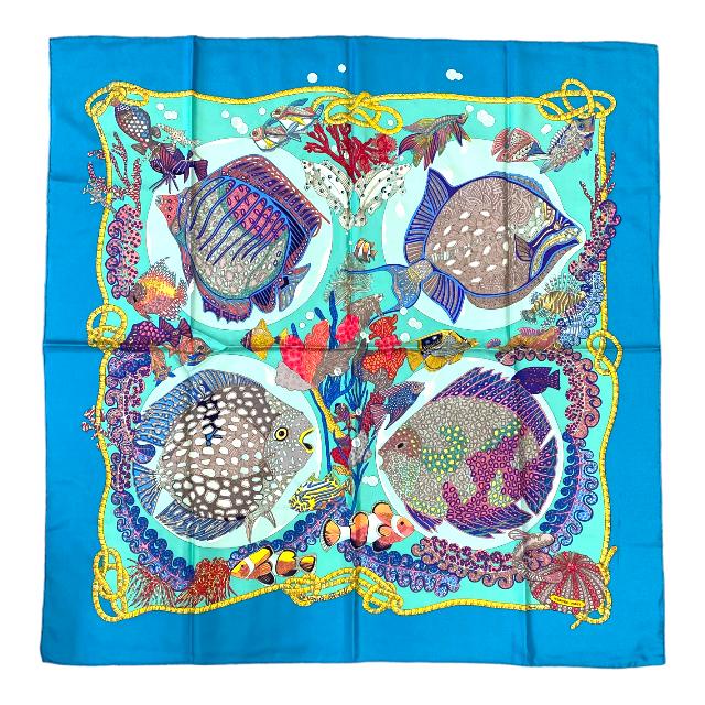 HERMES エルメス スカーフ ストール 大判 カレ90 Grands Fonds 深海 魚