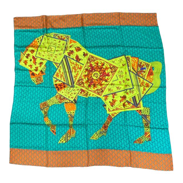 エルメス HERMES スカーフ カレ140 【希少品】 コットン100% 色合いがとても素敵♪】☆エルメス☆スカーフ カレ140 (HERMES