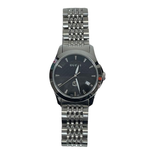 【稼働品】GUCCI グッチ YA1265006 腕時計 Gタイムレス GG インターロッキングG ロゴ クォーツ シルバー ブラック