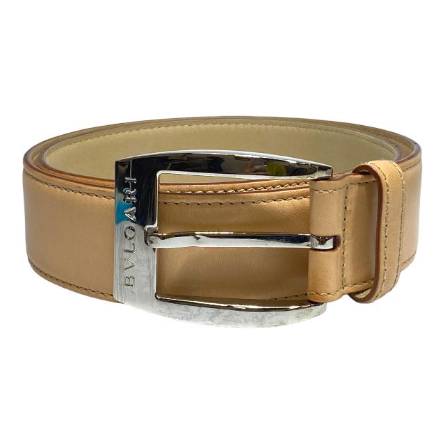 BVLGARI ブルガリ ベルト シルバー ロゴ レザー ベージュ系[サイズ 約