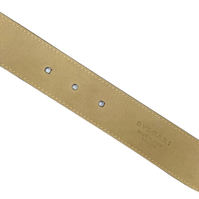 BVLGARI ブルガリ ベルト シルバー ロゴ レザー ベージュ系[サイズ 約