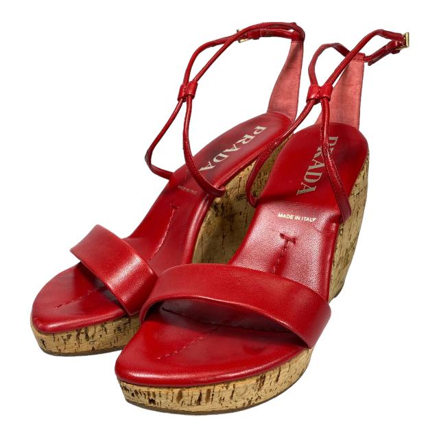PRADA プラダ サンダル ヒール シューズ フェイクコルク レザー
