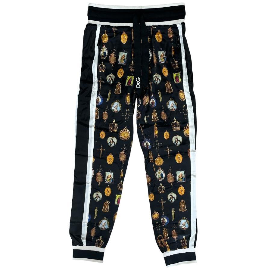 未使用 ドルチェ&ガッバーナ ジョガーパンツ トラックパンツ ズボン 総柄 シルク ブラック GYPDDT G7RXY D&G DOLCE&GABBANA[サイズ44]