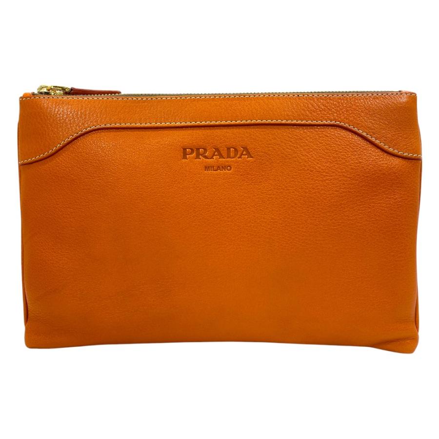PRADA（プラダ） 美品 クラッチバッグ ポーチ 小物入れ レザー PAPAYA 