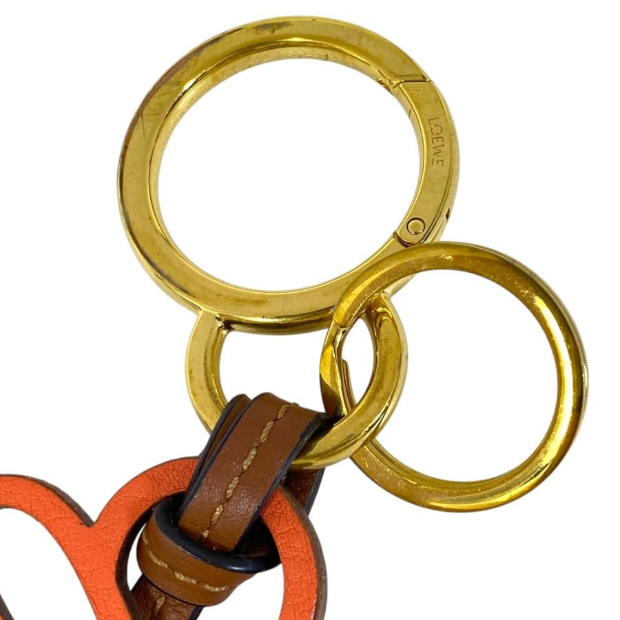 LOEWE レザーキーホルダー オレンジ・ブラウン LOEWE（ロエベ） アナグラム バッグ チャーム キーホルダー キーリング
