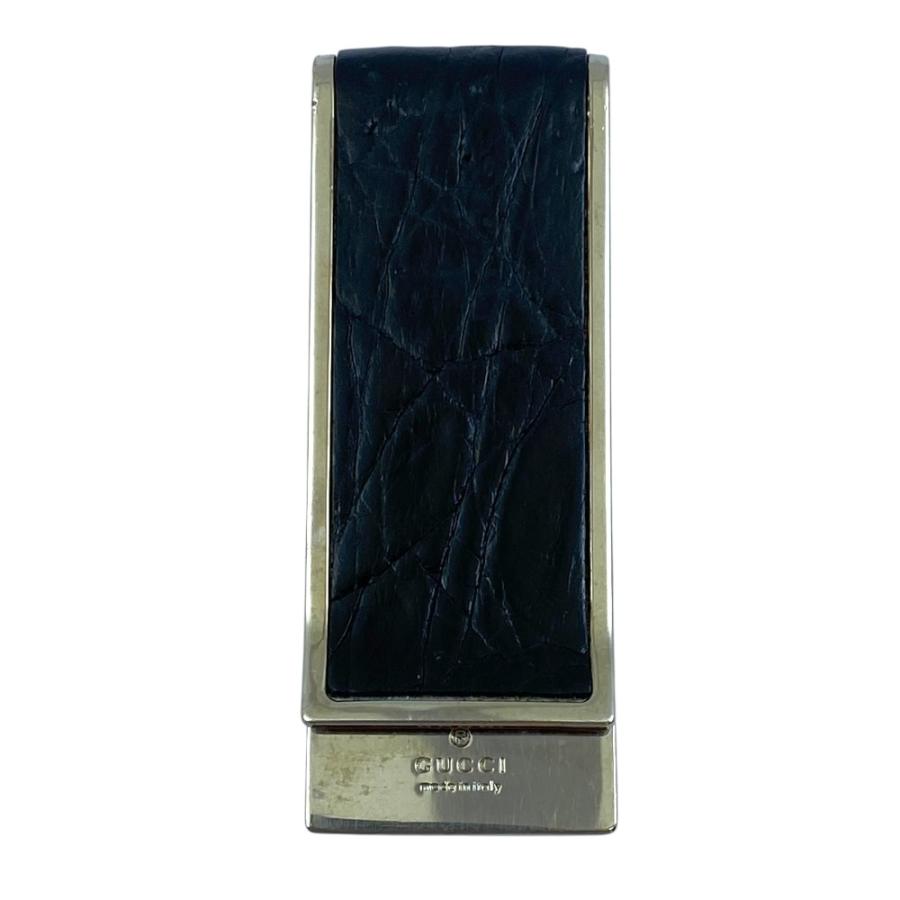 GUCCI（グッチ） マネークリップ クロコ型押し レザー メタル シルバー