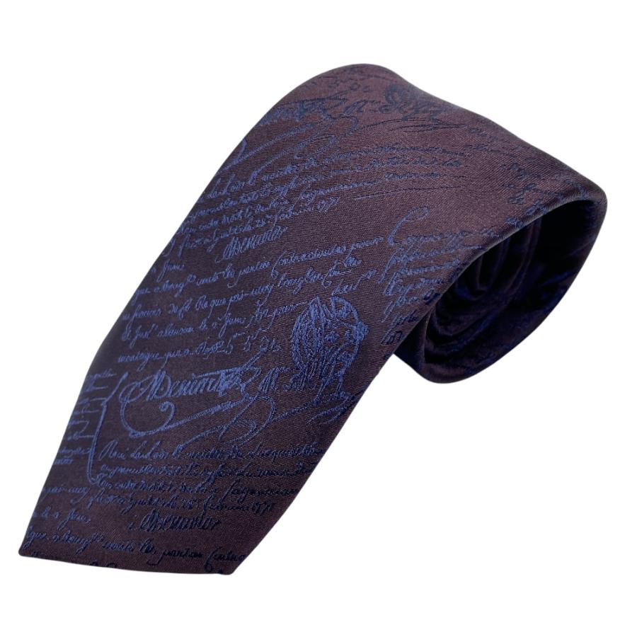 極美品　ベルルッティ　ネクタイ　カリグラフィ　スクリットタイ　ブラウン　箱なし Berluti（ベルルッティ） 美品 カリグラフィ ネクタイ レギュラータイ
