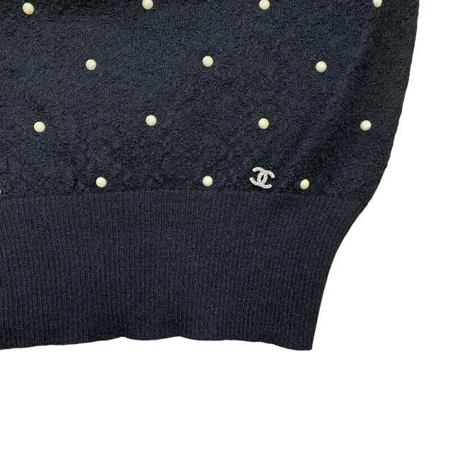 CHANEL - シャネル ココマーク ニット セーター 長袖 スパンコール ウール M 黒 CHANEL - シャネル ココマーク ニット セーター 長袖