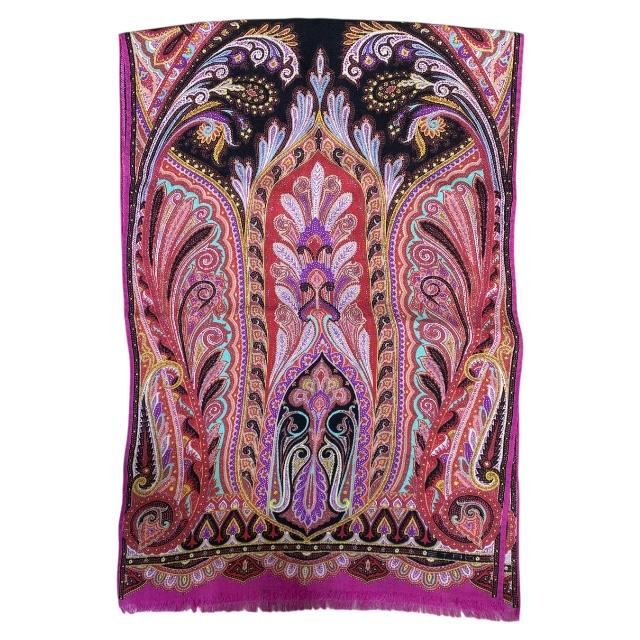 期間限定値下：ETRO シルクスカーフ ペイズリー柄 ピンク フリンジ付き ETRO（エトロ） スカーフ ストール ショール アクセサリー 小物