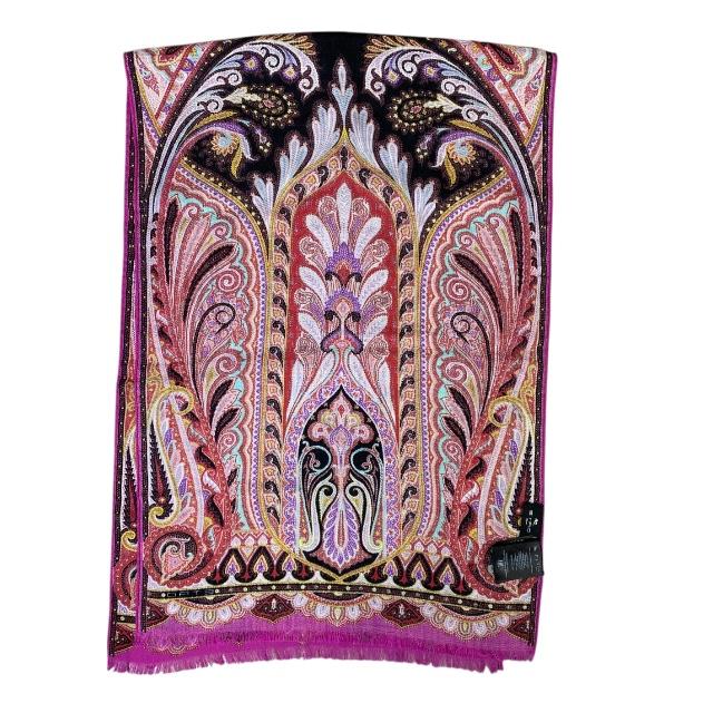 ETRO ひざ掛け　ショール　ペイズリー　大判　ストール　エトロ ETRO エトロ ウール シルク ペイズリー柄 大判ストール イタリア製