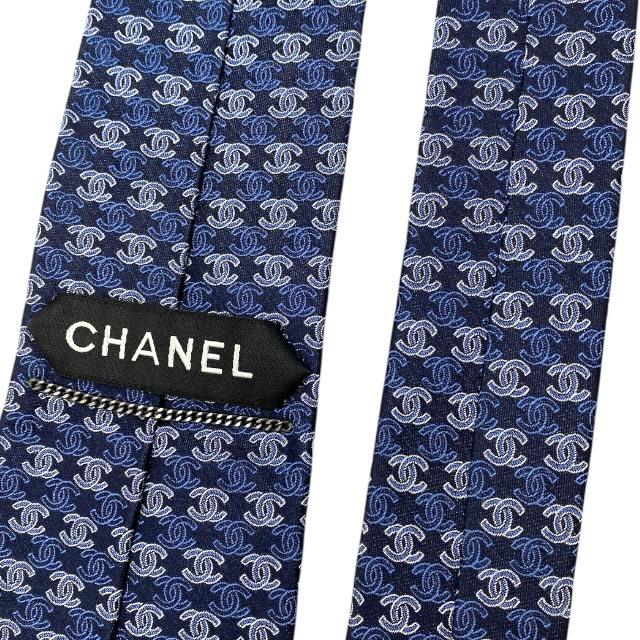 【未使用に近い】　CHANEL シャネル　ネクタイ　ネイビー　ココマーク CHANEL ネクタイ シルク カシミア ココマーク メンズ シャネル