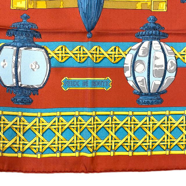 HERMES カレ 90 FEUX DE ROUTE 馬車のランタン シルク