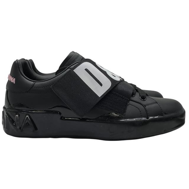 DOLCE＆GABBANA 超美品 キャンバス スリッポンシューズ ドルガバ 6 DOLCE＆GABBANA CS1326 / ドルガバ 牛革 カーフ ブラック 黒
