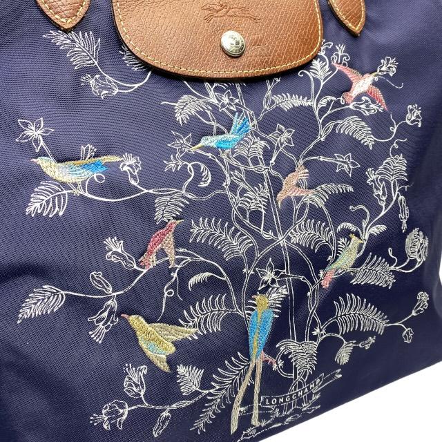新品●ロンシャン　トレパリ　ルプリアージュ　ネイビー トートバッグ ロゴ刺繍付き ロンシャン ル プリアージュトップハンドルバッグ ロゴ三色刺繍