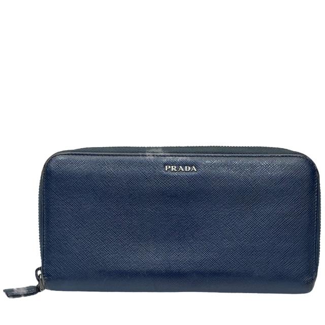 PRADA ネイビー レザー 長財布(札入れ) プラダ PRADA 二つ折り長財布 ネイビーブルー ゴールド 小物