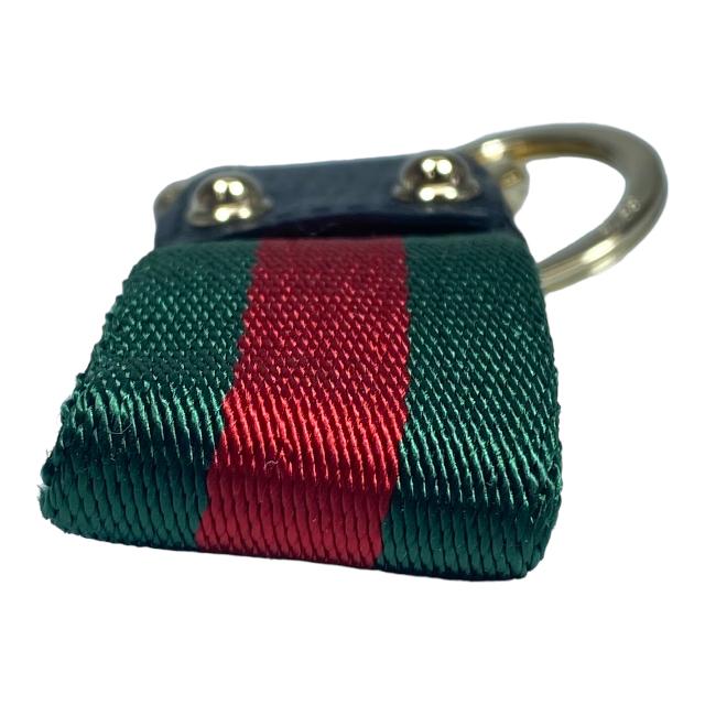 【未使用美品】GUCCI グッチ 小物 キーリング キーホルダー シェリーライン ロゴ レザー キャンバス ブラック レッド グリーン ゴールド金具｜econext｜03