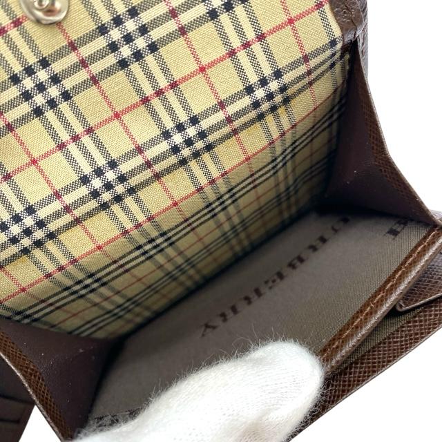 【極美品】バーバリー 二つ折り財布 ノバチェック レザー×エナメル グリーン×茶 極 美品 BURBERRY バーバリー ノバチェック ロゴ 金具 レザー 本革