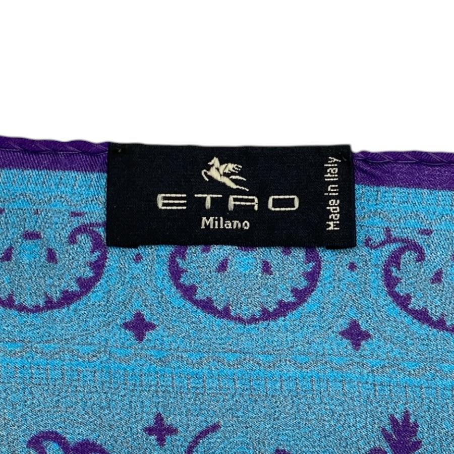 ETRO（エトロ） 未使用 ペイズリー柄 スカーフ 総柄 シルク ブルー