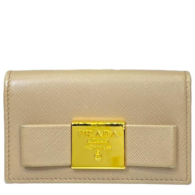 PRADA サフィアーノレザー 二つ折り財布 ベージュリボン