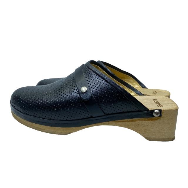 エルメス レザー パンチング セリエボタン フラットシューズ ブラウン