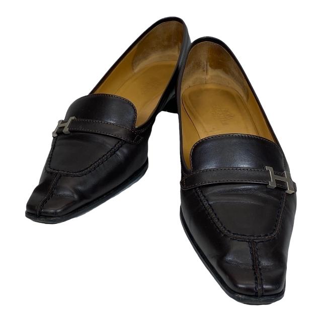 西日本産 HERMES エルメス ローファー パンプス 靴 スクエアトゥ