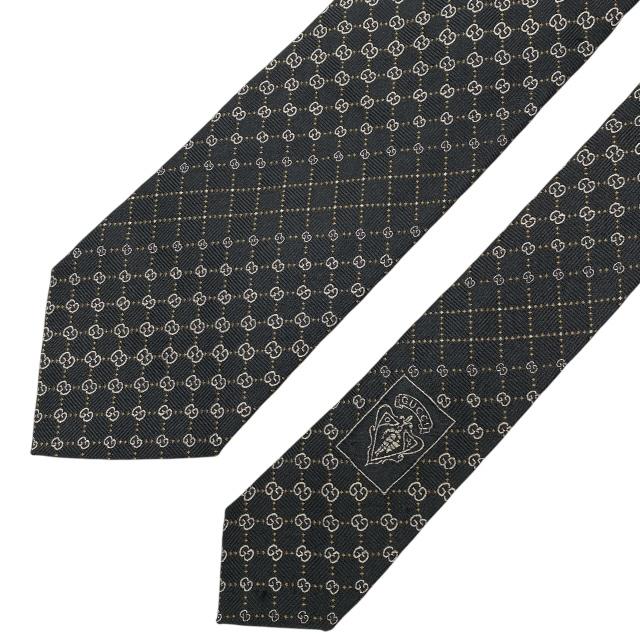 ✨️美品✨️ グッチ ネクタイ マイクロGG 総ロゴ ハイブランド ブラック GUCCI（グッチ） ネクタイ マイクロGG GG柄 総柄 ロゴ シルク ブラック