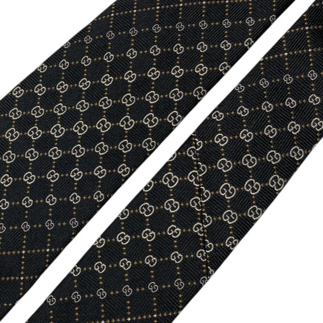 グッチ　ネクタイ【GUCCI】GUCCI   GGロゴ総柄　光沢　厚手 GUCCI（グッチ） ネクタイ マイクロGG GG柄 総柄 ロゴ シルク ブラック