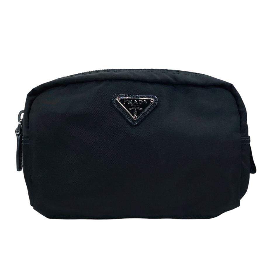 美品 PRADA プラダ 黒 ナイロンポーチ メイクポーチ 三角ロゴプレート PRADA（プラダ） ポーチ 化粧ポーチ メイクポーチ 三角ロゴプレート