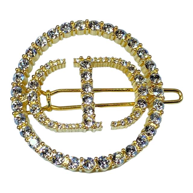 Christian Dior ディオール ヘアクリップ ヘアピン サークル ラウンド CDロゴ ゴールド ラインストーン ヘアアクセサリー