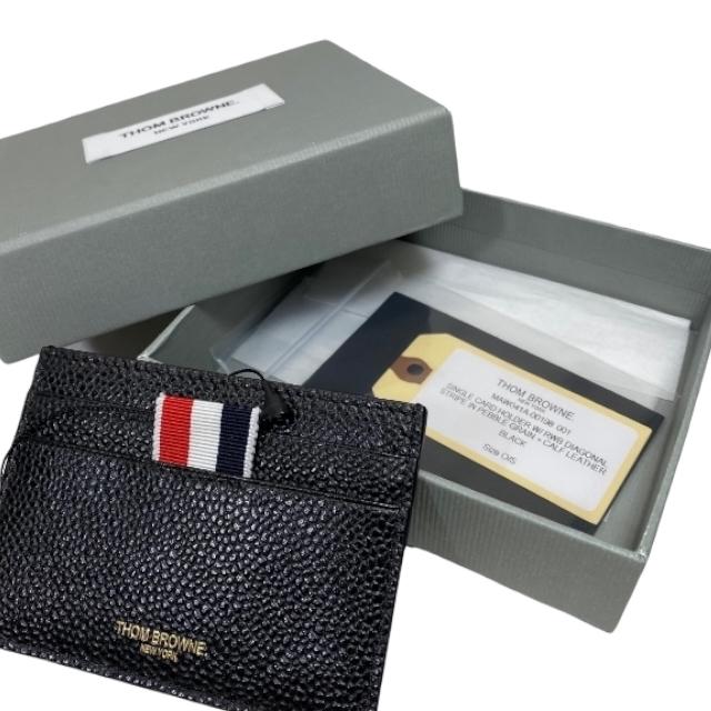 THOM BROWNE トムブラウン カードケース パスケース トリコロール レザー ブラック 財布、帽子、ファッション小物 