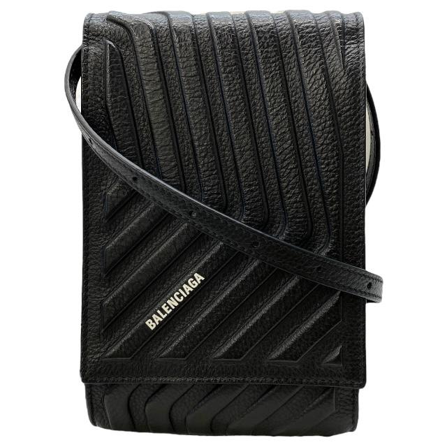 【未使用に近い】ブラック スマホショルダーバッグ 自家保管 フォンケース BALENCIAGA（バレンシアガ） 693544 カーフォンホルダー スマホ