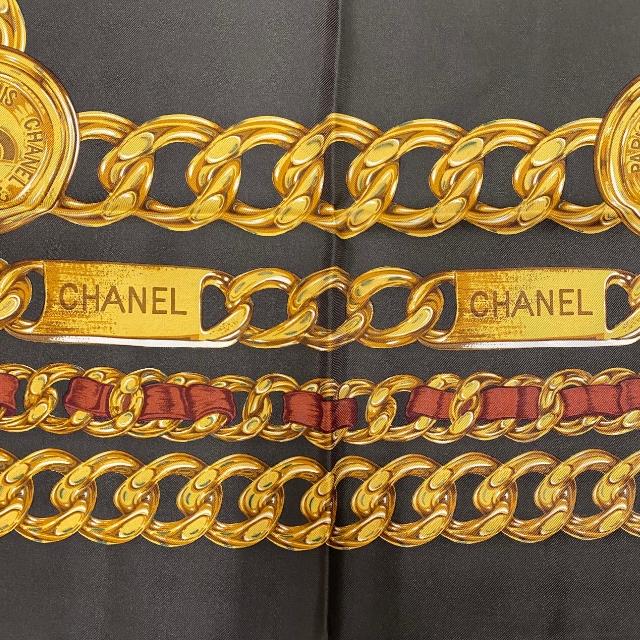 CHANEL シャネル 大判 スカーフ ショール シルク ココマーク チェーン