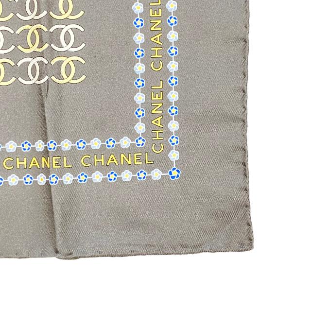 激安ネット通販 CHANEL シャネル 小物 スカーフ 総柄 ココマーク ロゴ シルク グレー マルチカラー