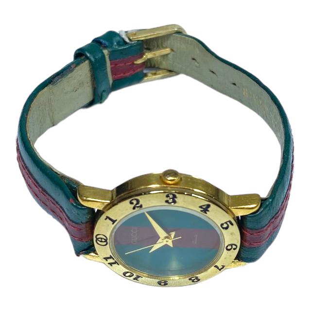 不動品】GUCCI グッチ クオーツ ゴールド グリーンレッド シェリー  