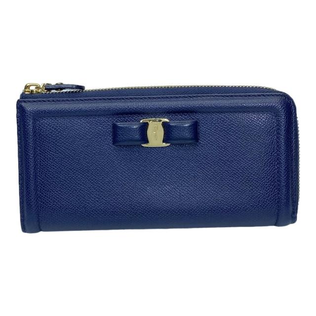 最終 新品 Salvatore Ferragamo ヴァラ リボン 長財布 紺 FERRAGAMO Salvatore Ferragamo フェラガモ ヴァラリボン 長財布