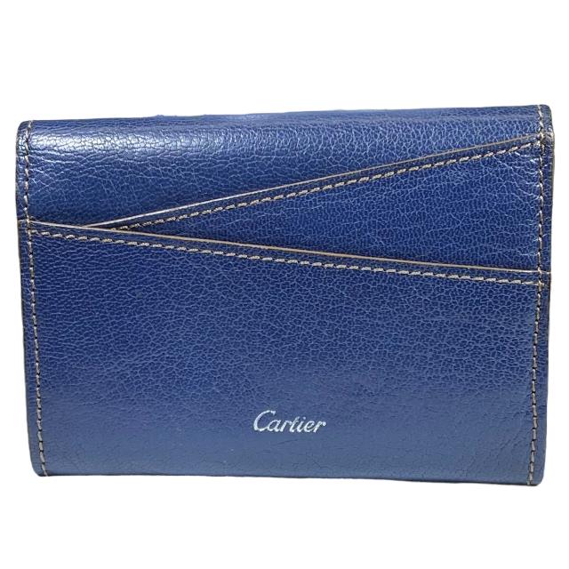 Cartier カルティエ カードケース 名刺入れ パスケース 二つ折り ロゴ レザー ブルー｜econext｜02