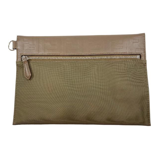フェンディ FFロゴ ポーチ クラッチバッグ レザー ナイロン-