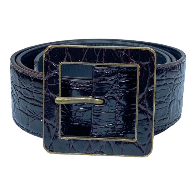 サンローラン　ブラックレザー クロコダイル型押し ベルト SAINT LAURENT サンローラン ベルト メンズ トライアングル