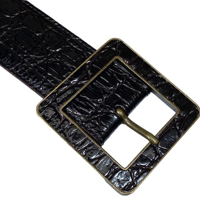 サンローラン　ブラックレザー クロコダイル型押し ベルト サンローラン ブラックレザー クロコダイル型押し ベルト