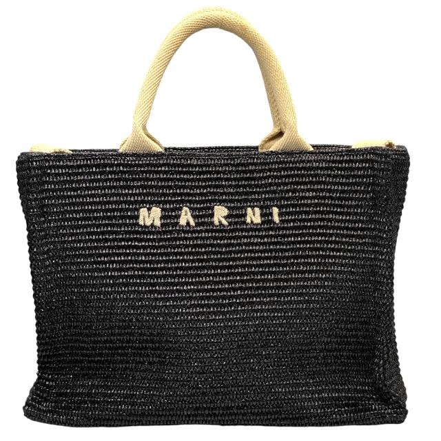 マルニ2way かごバッグショルダーバッグ刺繍ロゴナチュラルラフィア