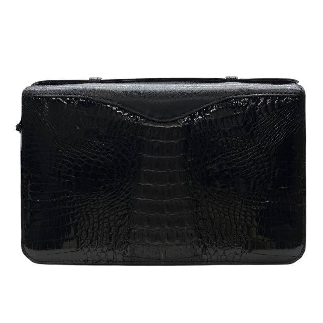 エトロ クロコ型押しオーガナイザー　ブラック GENUINE CROCODILE SKIN クロコダイル セカンドバッグ クラッチバッグ